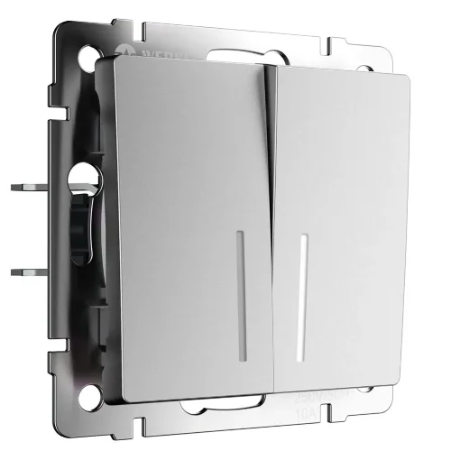 Выключатель двухклавишный с подсветкой (серебряный матовый) W1120165 - фото