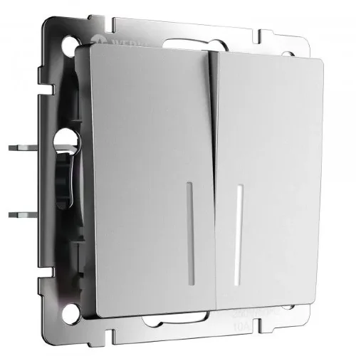 Выключатель двухклавишный с подсветкой (серебряный матовый) W1120165 - фото