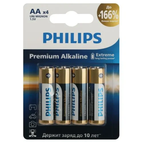 Элемент питания алкалиновый AA/LR6 1.5В Premium (блист. 4шт) Philips Б0062753 - фото