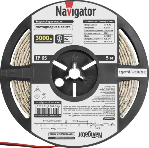 Лента светодиодная 71 411 NLS-3528WW120-9.6 IP65 12B R5 9.6Вт/м (уп.5м) Navigator 71411 - фото 3