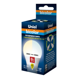 LED-A60-9W-WW+NW-E27-FR PLB01WH Лампа светодиодная, Форма А, матовая, Серия Bicolor, Теплый белый свет Белый свет.