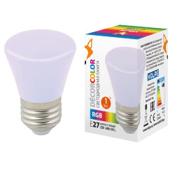 LED-D45-1W-RGB-E27-FR-С BELL Лампа декоративная светодиодная, Форма Колокольчик, матовая, Цвет RGB, Картон.