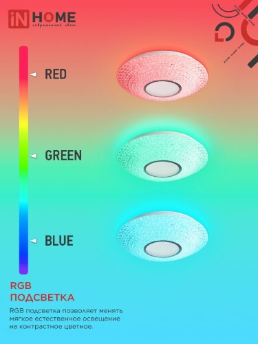 Светильник светодиодный COMFORT CRYSTAL-RGB 125Вт 230В 3000-6500K 10000Лм 500x115мм с пультом ДУ IN HOME - Фото 6