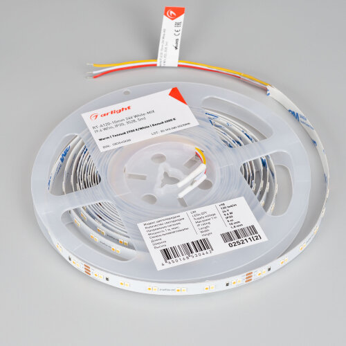Светодиодная лента RT-A120-10mm 24V White-MIX (9.6 W/m, IP20, 3528, 5m) (Arlight, Изменяемая ЦТ) - фото 5