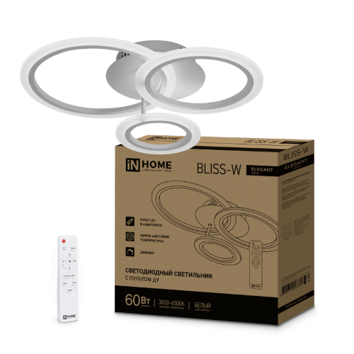Светильник светодиодный ELEGANT BLISS-W 60Вт 230В 3000-6500K 4700Лм 508х390х120мм c пультом ДУ белый IN HOME - Фото