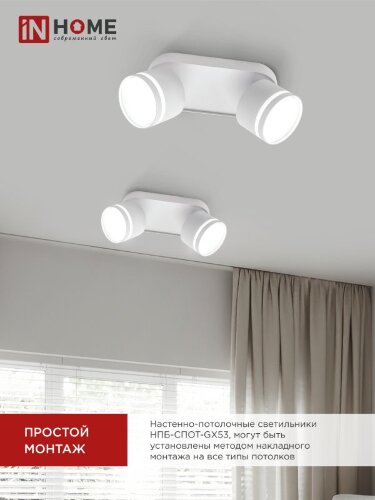 Светильник потолочный НПБ-СПОТ-GX53 2хSBM-NL-WH с подсветкой 220x80x90мм белый IN HOME - Фото 2