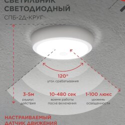 Светильник светодиодный СПБ-2Д-КРУГ 20Вт 230В 4000К 1400Лм 250мм с настраиваемым датчиком белый IN HOME