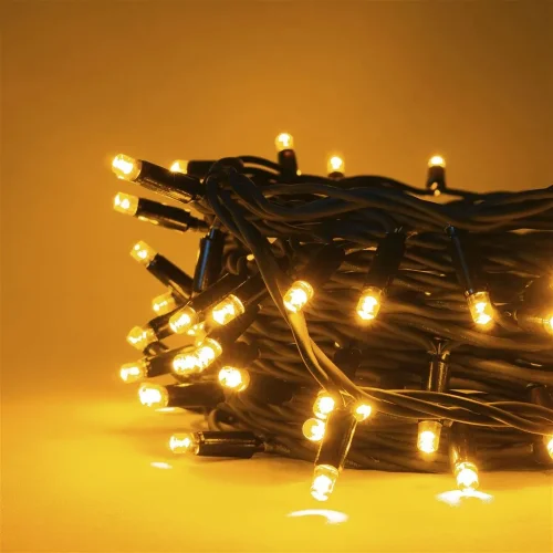 Гирлянда Нить 10м Желтая 220В, 100 LED, Провод Черный Каучук, IP65. Фото 3.