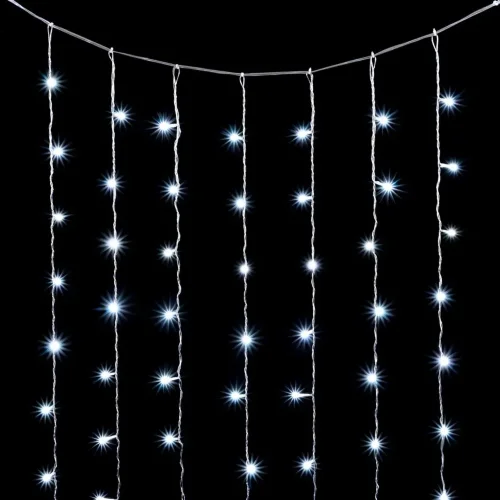Гирлянда Занавес Облегченный 2 x 3 м Белый с Мерцанием Белого Диода 220В, 600 LED, Провод Прозрачный ПВХ, IP54. Фото 1.