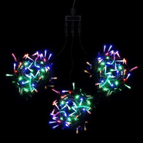 Комплект 3 Разноцветных Нити по 20м, 600 LED, Провод Черный ПВХ, IP54. Фото 1.