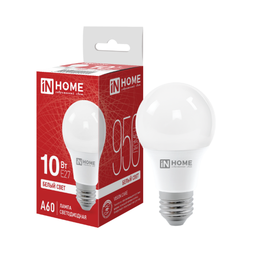 Лампа светодиодная LED-A60-VC 10Вт 230В Е27 4000К 950Лм IN HOME - Фото