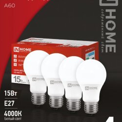 Лампа светодиодная LED-A60-VC 4PACK 15Вт 230В Е27 4000К 1430Лм (4шт./упак) IN HOME