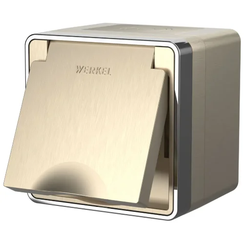 Розетка влагозащ. с зазем. с защит. крышкой и шторками Gallant шампань рифленый W5071210 - фото