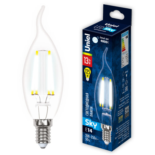 LED-CW35-13W-4000K-E14-CL PLS02WH Лампа светодиодная, Форма свеча на ветру, прозрачная, Серия Sky, Белый свет 4000К. - фото 5