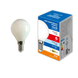 LED-G45-6W-4000K-E14-FR-SLF Лампа светодиодная, Форма шар, матовая, Белый свет 4000K