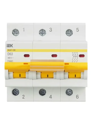 Выключатель автоматический модульный 3п D 63А 10кА ВА47-100 KARAT IEK MVA40-3-063-D - фото 2