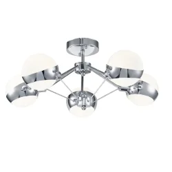 Серия светильников в современном стиле с футуристическими мотивами. Арматура из металла доступна в двух цветах: в черном и в цвете 'хром'. Плафоны сделаны из белого стекла. Небольшая высота светильников позволяет использовать их в помещениях с любой высот