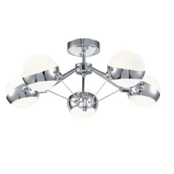 Серия светильников в современном стиле с футуристическими мотивами. Арматура из металла доступна в двух цветах: в черном и в цвете 'хром'. Плафоны сделаны из белого стекла. Небольшая высота светильников позволяет использовать их в помещениях с любой высот