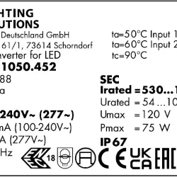 Драйвер влагозащищённый для светодиодов 75W/530-1050мА 40-108V IP67 | потенциометр | ECXe 1050.452 | - Vossloh-Schwabe