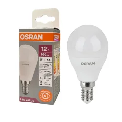 Лампа светодиодная LV 12SW/4000K (=100W) E14 | LED Value 2Y | Шарик | - OSRAM