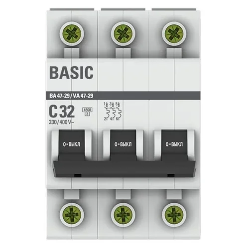 Выключатель автоматический модульный 3п C 32А 4.5кА ВА 47-29 Basic EKF mcb4729-3-32C - фото 2