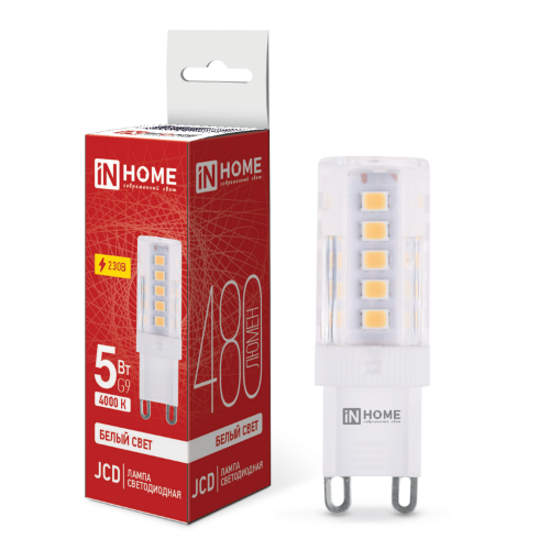 Лампа светодиодная LED-JCD 5Вт 230В G9 4000К 480Лм IN HOME - Фото 2