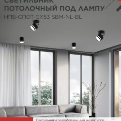 Светильник потолочный с подсветкой НПБ-СПОТ-GX53 SBM-NL-BL 80x90мм черный IN HOME