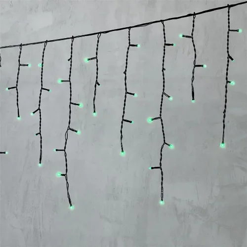 Гирлянда Бахрома 3,1 x 0,5 м Зеленая 220В, 150 LED, Провод Черный ПВХ, IP54. Фото 1.