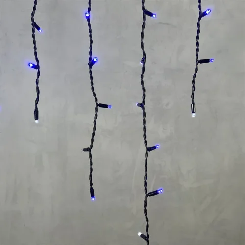 Гирлянда Бахрома 3,2 x 0,9 м Синяя с Мерцанием Белого Диода 220В, 168 LED, Провод Черный Каучук, IP65. Фото 2.