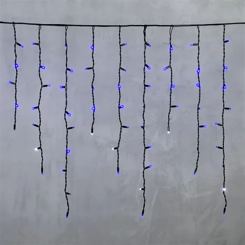 Гирлянда Бахрома 3,2 x 0,9 м Синяя с Мерцанием Белого Диода 220В, 168 LED, Провод Черный Каучук, IP65. Фото 6.