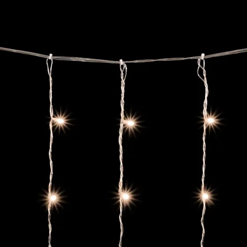 Гирлянда Занавес Облегченный 2 x 3 м Тепло-Белый с Мерцанием Белого Диода 220В, 600 LED, Провод Прозрачный ПВХ, IP54. Фото 3.