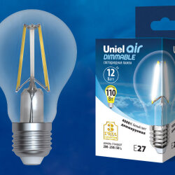 LED-A60-12W-4000K-E27-CL-DIM GLA01TR Лампа светодиодная диммируемая, Форма А, прозрачная, Серия Air, Белый свет 4000K.