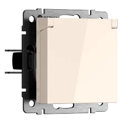 Розетка с заземлением и шторками c крышкой IP44 N (айвори матовый) W1171262