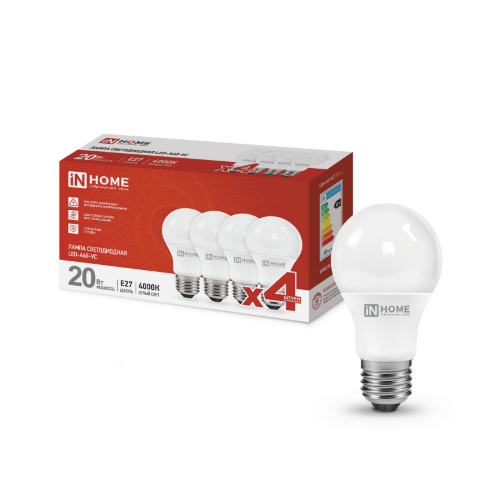 Лампа светодиодная LED-A60-VC 4PACK 20Вт 230В Е27 4000К 1900Лм (4шт./упак) IN HOME - Фото 2