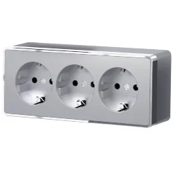 Розетка тройная с заземлением и шторками Gallant серебряный W5073106