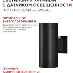 Светильник уличный настенный двусторонний НБУ ЦИЛИНДР-PC-2xGX53-BL с фотореле черный IP54 IN HOME