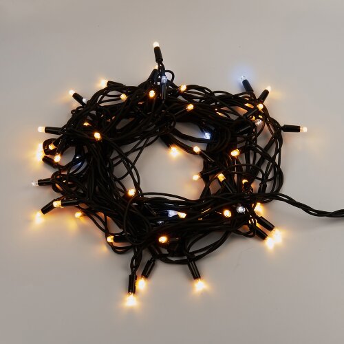 ULD-S1000-120-TBK WARMWHITE-WHITE IP67 Гирлянда светодиодная с эффектом мерцания, 10м, Соединяемая, 120 светодиодов, Теплый белый и белый свет, Провод черный - фото 2