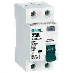 Выключатель дифференциального тока (УЗО) 2п 25А 10мА тип A 6кА УЗО-03 DEKraft 14258DEK