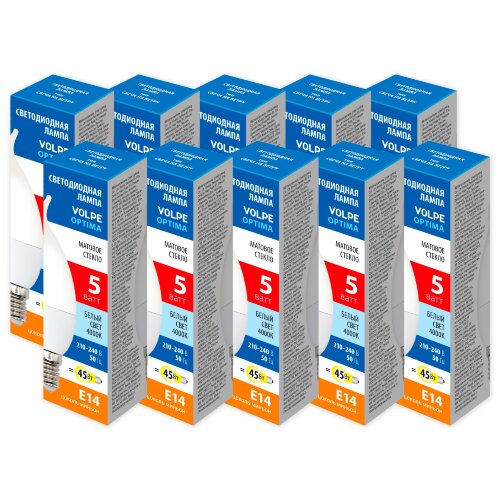 LED-CW37-5W-4000K-E14-FR-SLS SET10 Лампа светодиодная, Форма свеча на ветру, матовая, Серия Optima, Белый свет 4000K, Упаковка 10 штук - фото 1