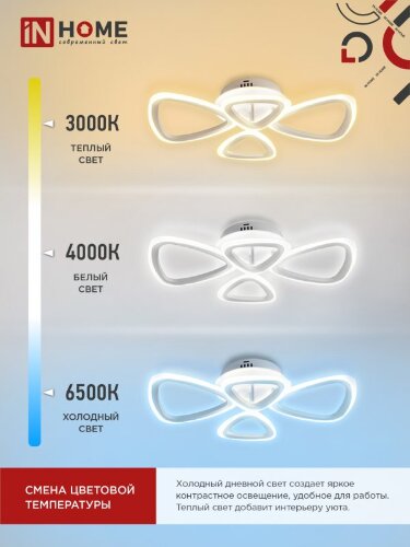 Светильник светодиодный ELEGANT SANSA-W 60Вт 230В 3000-6500K 4700Лм 600х400х75мм c пультом ДУ белый IN HOME - Фото 8