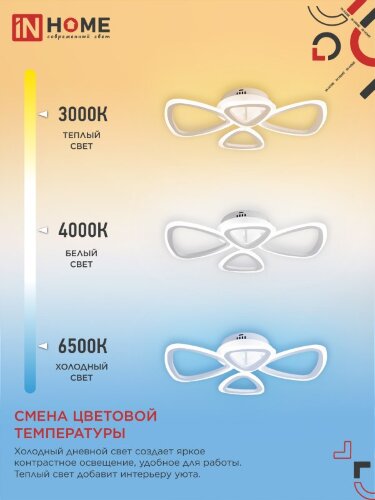 Светильник светодиодный ELEGANT SANSA-W 60Вт 230В 3000-6500K 4700Лм 600х400х75мм c пультом ДУ белый IN HOME - Фото 4