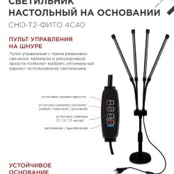 Светильник настольный на основании светодиодный СНО-Т2-ФИТО 4С40 красно-синий 40Вт 4 плафона, пульт на шнуре IN HOME