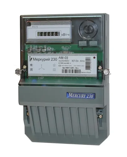 Счетчик Меркурий 230 AM-03 3ф 5-7.5А класс точн. 0.5S 1 тариф. импульс. вых. на панель мех. ОУ Инкотекс 00000032429 - фото