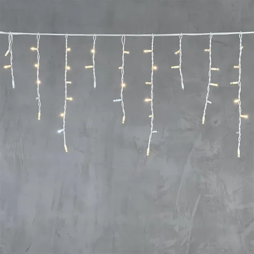 Гирлянда Бахрома 3,1 x 0,5 м Тепло-Белая с Мерцанием Белого Диода 220В, 120 LED, Провод Белый Каучук, IP65. Фото 6.
