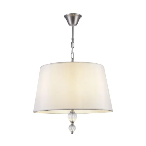 Серия светильников для интерьеров гостиных, спален и офисов в современном стиле. Арматура из метала цвета “никель” дополнена декоративными элементами из прозрачного акрила (шарики). Белые абажуры из текстиля на ПВХ. (Никель) - фото