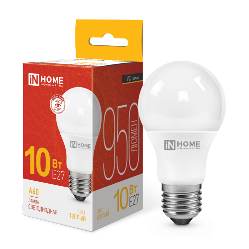 Лампа светодиодная LED-A60-VC 10Вт 230В Е27 3000К 950Лм IN HOME - Фото