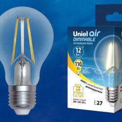 LED-A60-12W-3000K-E27-CL-DIM GLA01TR Лампа светодиодная диммируемая, Форма А, прозрачная, Серия Air, Теплый белый свет 3000K.