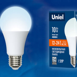 LED-A60-10W-NW-E27-FR-12-24V PLO55WH Лампа светодиодная, 12-24В, Форма A, матовая, Белый свет 4000K.