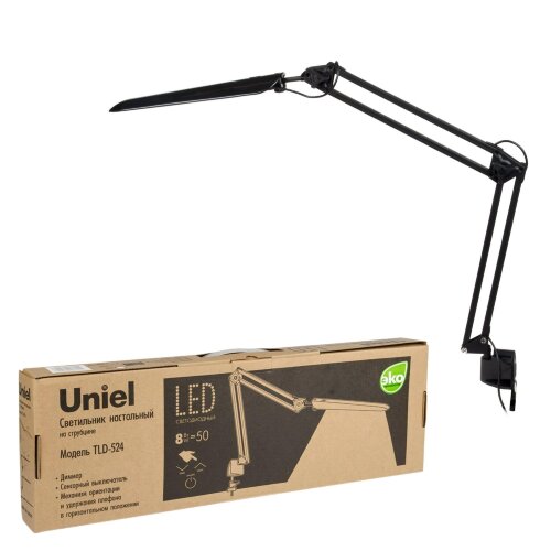 TLD-524 Black-8W-Светильник настольный на струбцине-LED-500Lm-4500K-Dimmer-Цвет-черный - фото 15
