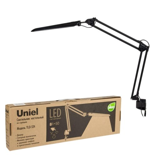 TLD-524 Black/8W/Светильник настольный на струбцине/LED/500Lm/4500K/Dimmer/Цвет-черный - фото